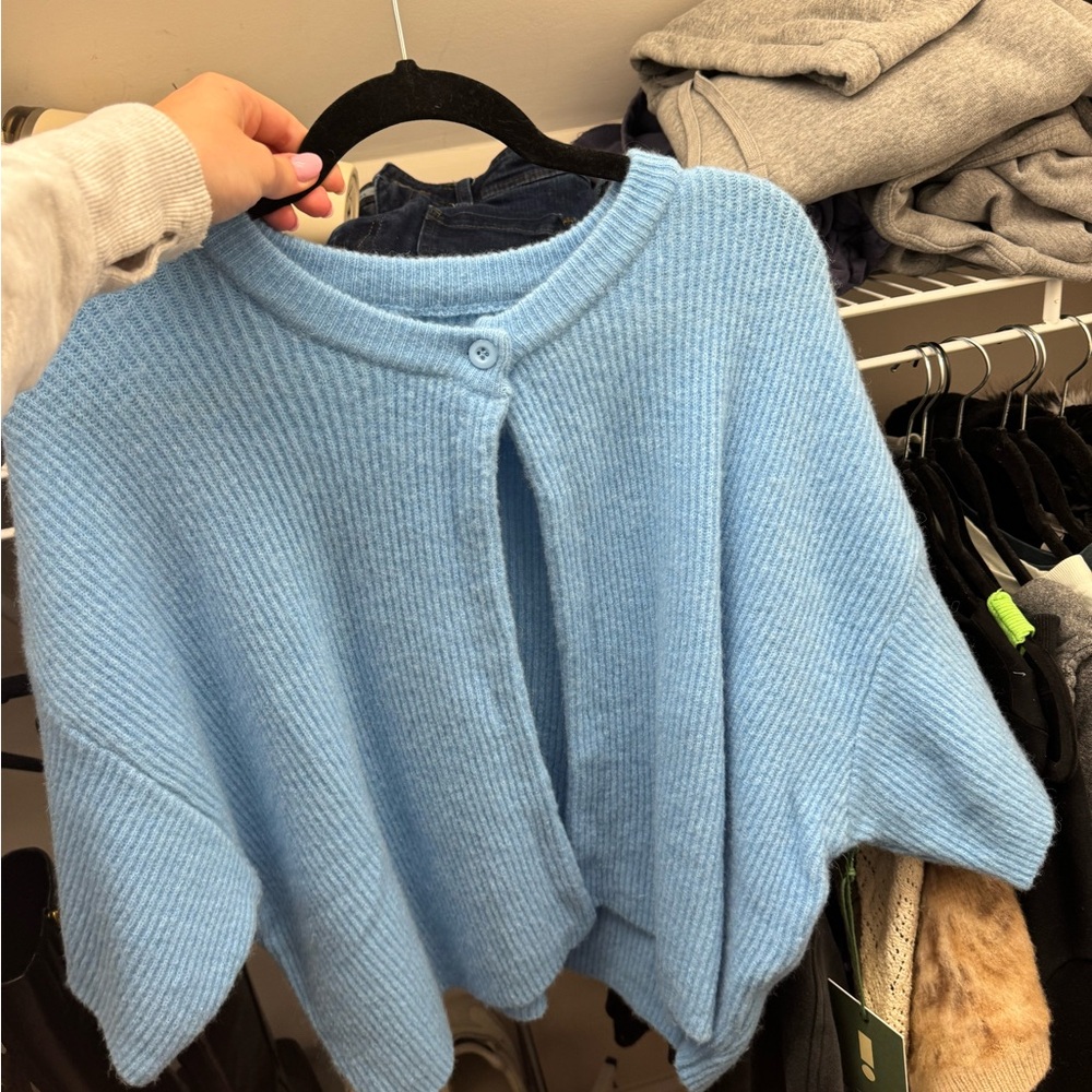 Daily Drills Blue Oversized Cardigan Sweater